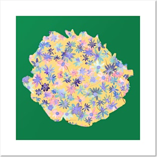 Daisies Spring Countryside Blue Yellow Posters and Art